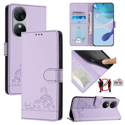 Oukitel C38 Cat and Mouse Embossed PU Leather RFID Case with Wallet Slots, Anti-Fall Protection, Kickstand, and Lanyard-buycases.co.uk