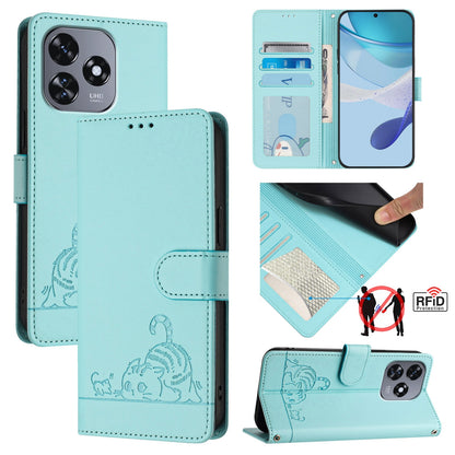 Oukitel C51 Cat and Mouse Embossed PU Leather RFID Case with Wallet Slots, Anti-Fall Protection, Kickstand, and Lanyard-buycases.co.uk