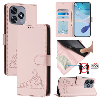 Oukitel C51 Cat and Mouse Embossed PU Leather RFID Case with Wallet Slots, Anti-Fall Protection, Kickstand, and Lanyard-buycases.co.uk