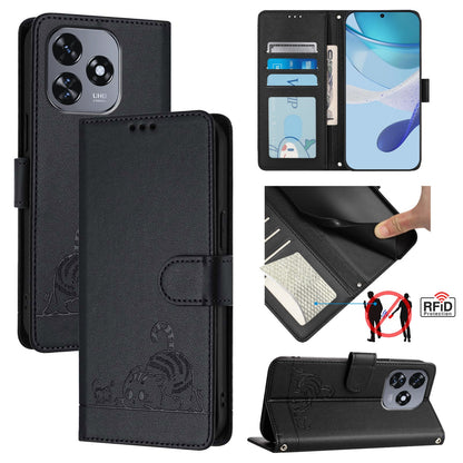 Oukitel C51 Cat and Mouse Embossed PU Leather RFID Case with Wallet Slots, Anti-Fall Protection, Kickstand, and Lanyard-buycases.co.uk
