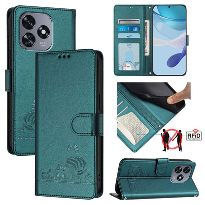 Oukitel C51 Cat and Mouse Embossed PU Leather RFID Case with Wallet Slots, Anti-Fall Protection, Kickstand, and Lanyard-buycases.co.uk