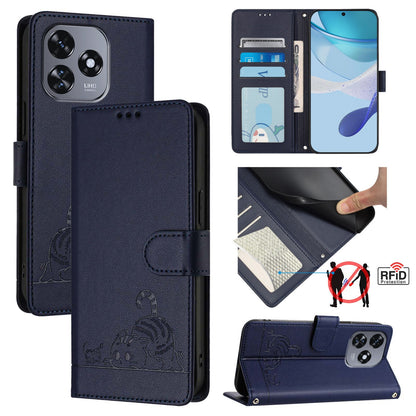 Oukitel C51 Cat and Mouse Embossed PU Leather RFID Case with Wallet Slots, Anti-Fall Protection, Kickstand, and Lanyard-buycases.co.uk