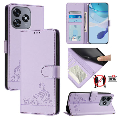 Oukitel C51 Cat and Mouse Embossed PU Leather RFID Case with Wallet Slots, Anti-Fall Protection, Kickstand, and Lanyard-buycases.co.uk