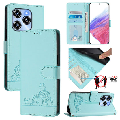 Oukitel C50 Cat and Mouse Embossed PU Leather RFID Case with Wallet Slots, Anti-Fall Protection, Kickstand, and Lanyard-buycases.co.uk