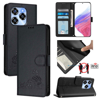 Oukitel C50 Cat and Mouse Embossed PU Leather RFID Case with Wallet Slots, Anti-Fall Protection, Kickstand, and Lanyard-buycases.co.uk