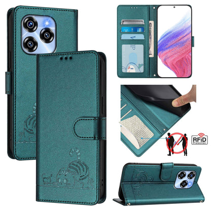 Oukitel C50 Cat and Mouse Embossed PU Leather RFID Case with Wallet Slots, Anti-Fall Protection, Kickstand, and Lanyard-buycases.co.uk