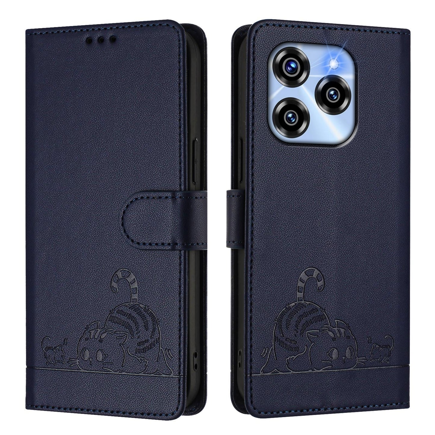 Oukitel C50 Cat and Mouse Embossed PU Leather RFID Case with Wallet Slots, Anti-Fall Protection, Kickstand, and Lanyard-buycases.co.uk
