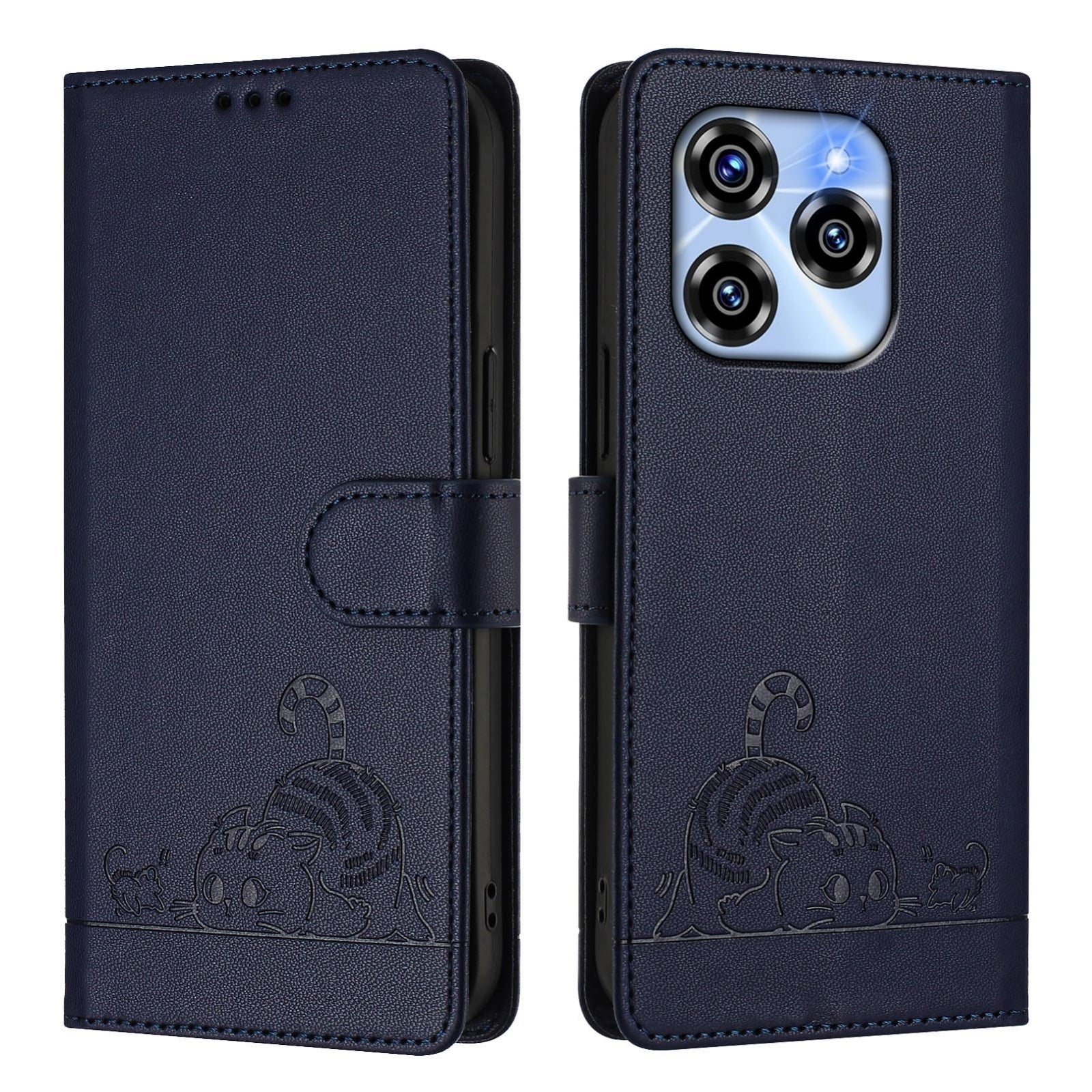 Oukitel C50 Cat and Mouse Embossed PU Leather RFID Case with Wallet Slots, Anti-Fall Protection, Kickstand, and Lanyard-buycases.co.uk
