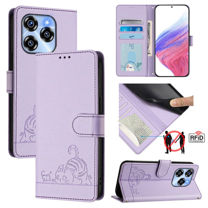 Oukitel C50 Cat and Mouse Embossed PU Leather RFID Case with Wallet Slots, Anti-Fall Protection, Kickstand, and Lanyard-buycases.co.uk