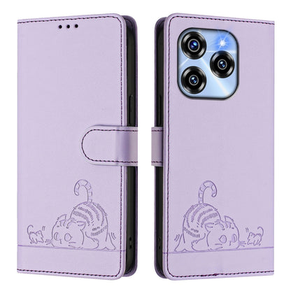 Oukitel C50 Cat and Mouse Embossed PU Leather RFID Case with Wallet Slots, Anti-Fall Protection, Kickstand, and Lanyard-buycases.co.uk