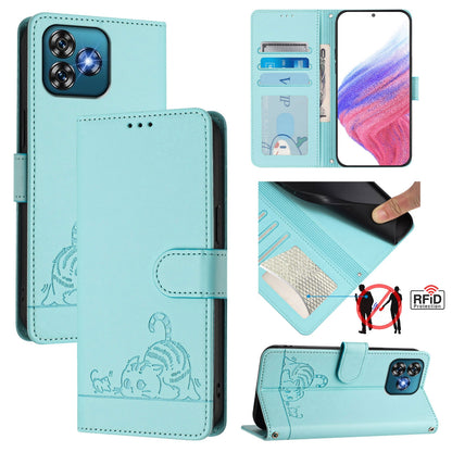 Oukitel C53 Cat and Mouse Embossed PU Leather RFID Case with Wallet Slots, Anti-Fall Protection, Kickstand, and Lanyard-buycases.co.uk