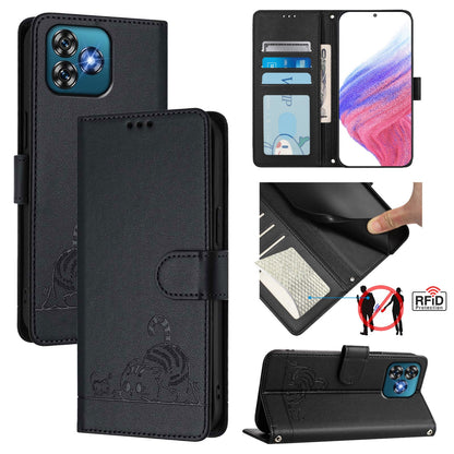 Oukitel C53 Cat and Mouse Embossed PU Leather RFID Case with Wallet Slots, Anti-Fall Protection, Kickstand, and Lanyard-buycases.co.uk