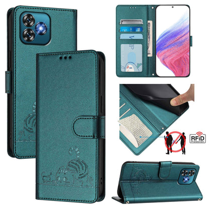 Oukitel C53 Cat and Mouse Embossed PU Leather RFID Case with Wallet Slots, Anti-Fall Protection, Kickstand, and Lanyard-buycases.co.uk