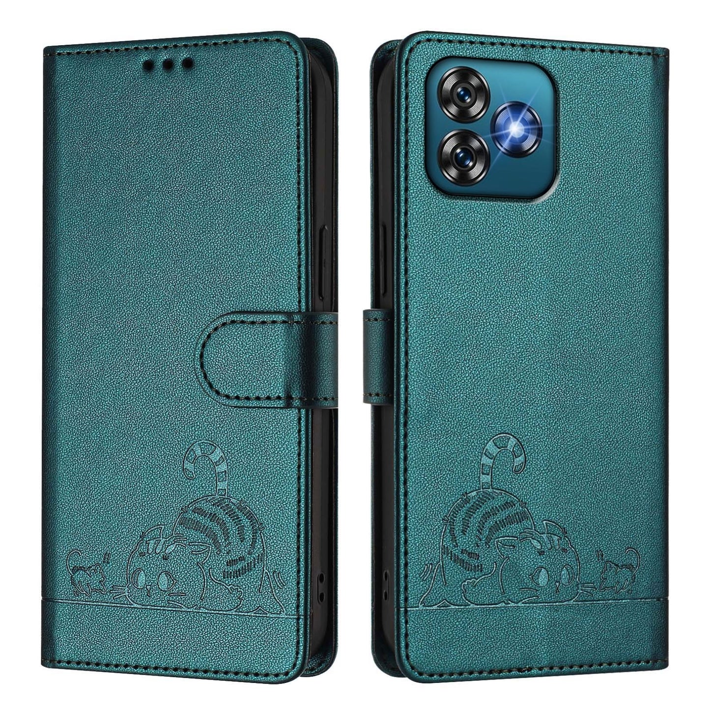 Oukitel C53 Cat and Mouse Embossed PU Leather RFID Case with Wallet Slots, Anti-Fall Protection, Kickstand, and Lanyard-buycases.co.uk