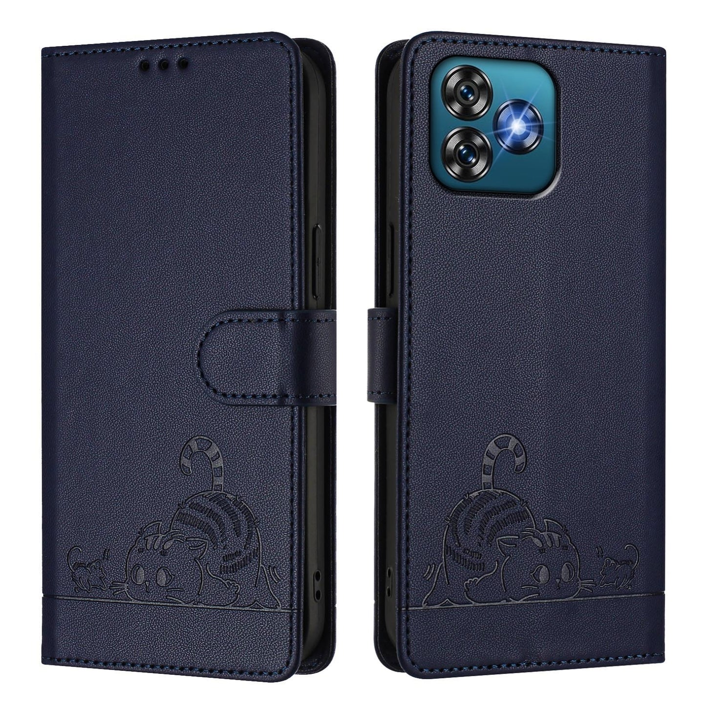 Oukitel C53 Cat and Mouse Embossed PU Leather RFID Case with Wallet Slots, Anti-Fall Protection, Kickstand, and Lanyard-buycases.co.uk