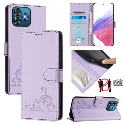 Oukitel C53 Cat and Mouse Embossed PU Leather RFID Case with Wallet Slots, Anti-Fall Protection, Kickstand, and Lanyard-buycases.co.uk