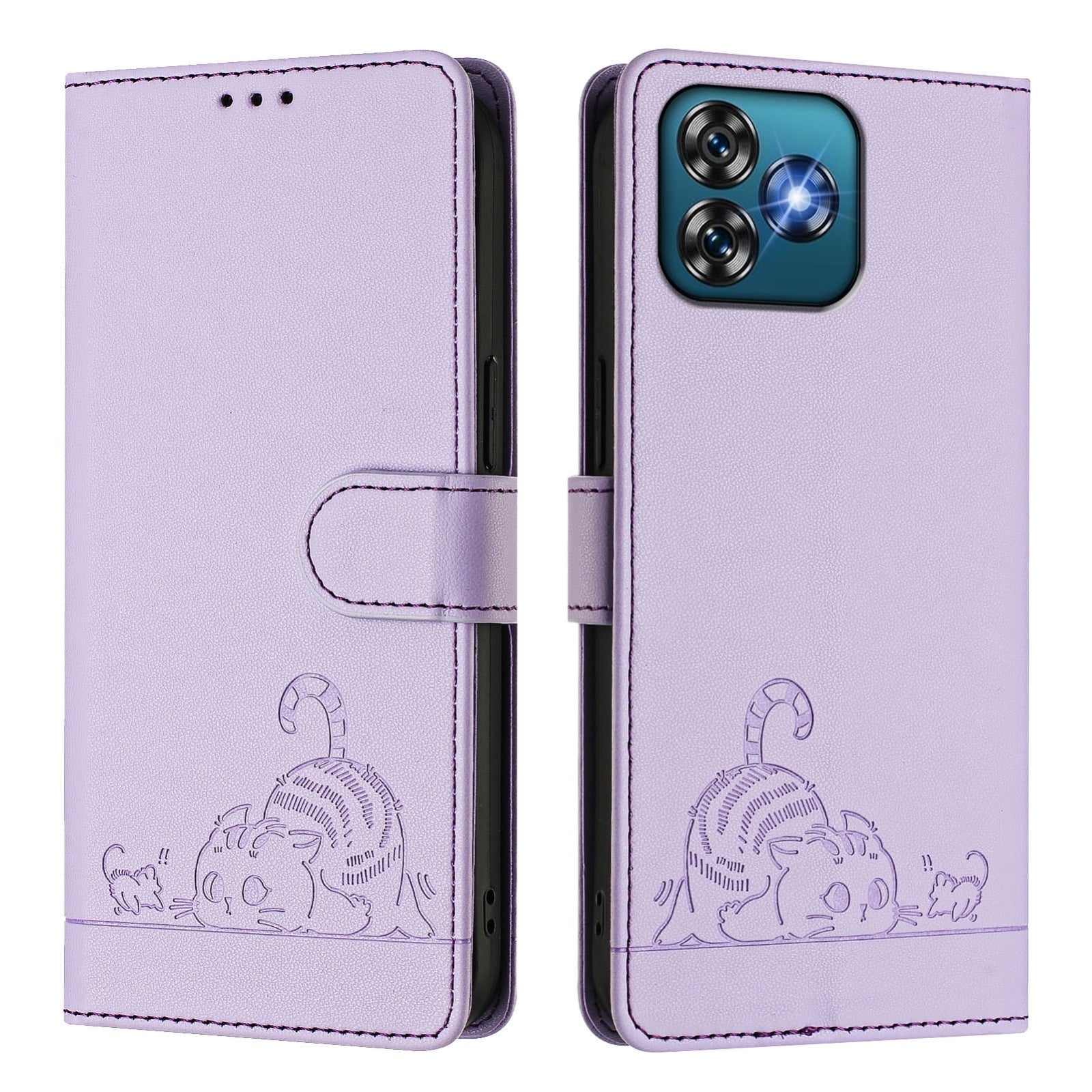 Oukitel C53 Cat and Mouse Embossed PU Leather RFID Case with Wallet Slots, Anti-Fall Protection, Kickstand, and Lanyard-buycases.co.uk