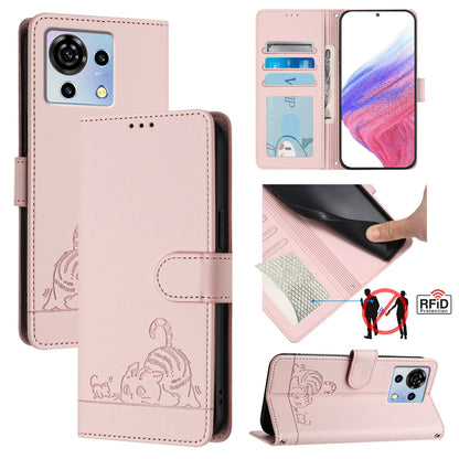 ZTE Blade V50 Vita Cat and Mouse Embossed PU Leather RFID Case with Wallet Slots, Anti-Fall Protection, Kickstand, and Lanyard-buycases.co.uk