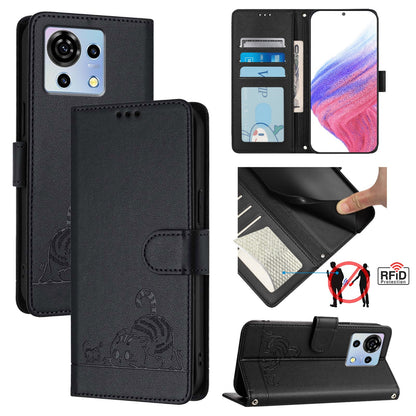 ZTE Blade V50 Vita Cat and Mouse Embossed PU Leather RFID Case with Wallet Slots, Anti-Fall Protection, Kickstand, and Lanyard-buycases.co.uk