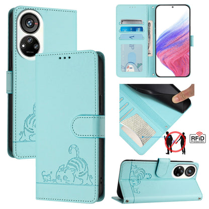 ZTE Blade V40s Cat and Mouse Embossed PU Leather RFID Case with Wallet Slots, Anti-Fall Protection, Kickstand, and Lanyard-buycases.co.uk