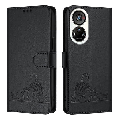 ZTE Blade V40s Cat and Mouse Embossed PU Leather RFID Case with Wallet Slots, Anti-Fall Protection, Kickstand, and Lanyard-buycases.co.uk