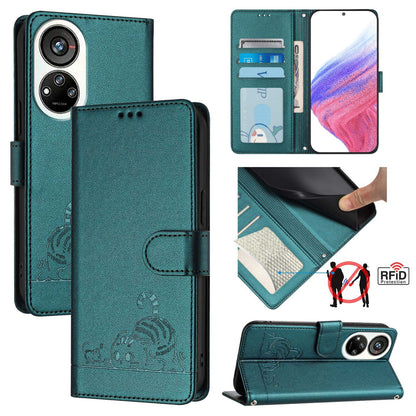 ZTE Blade V40s Cat and Mouse Embossed PU Leather RFID Case with Wallet Slots, Anti-Fall Protection, Kickstand, and Lanyard-buycases.co.uk