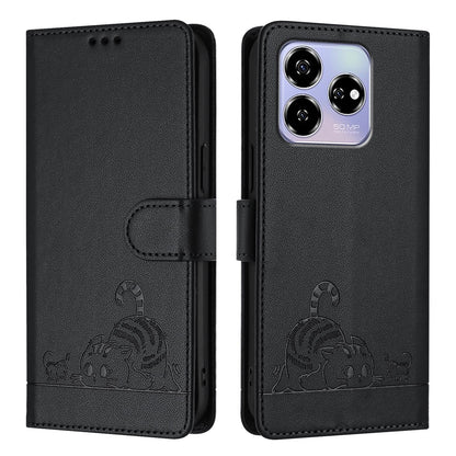 ZTE Blade V60 Cat and Mouse Embossed PU Leather RFID Case with Wallet Slots, Anti-Fall Protection, Kickstand, and Lanyard-buycases.co.uk