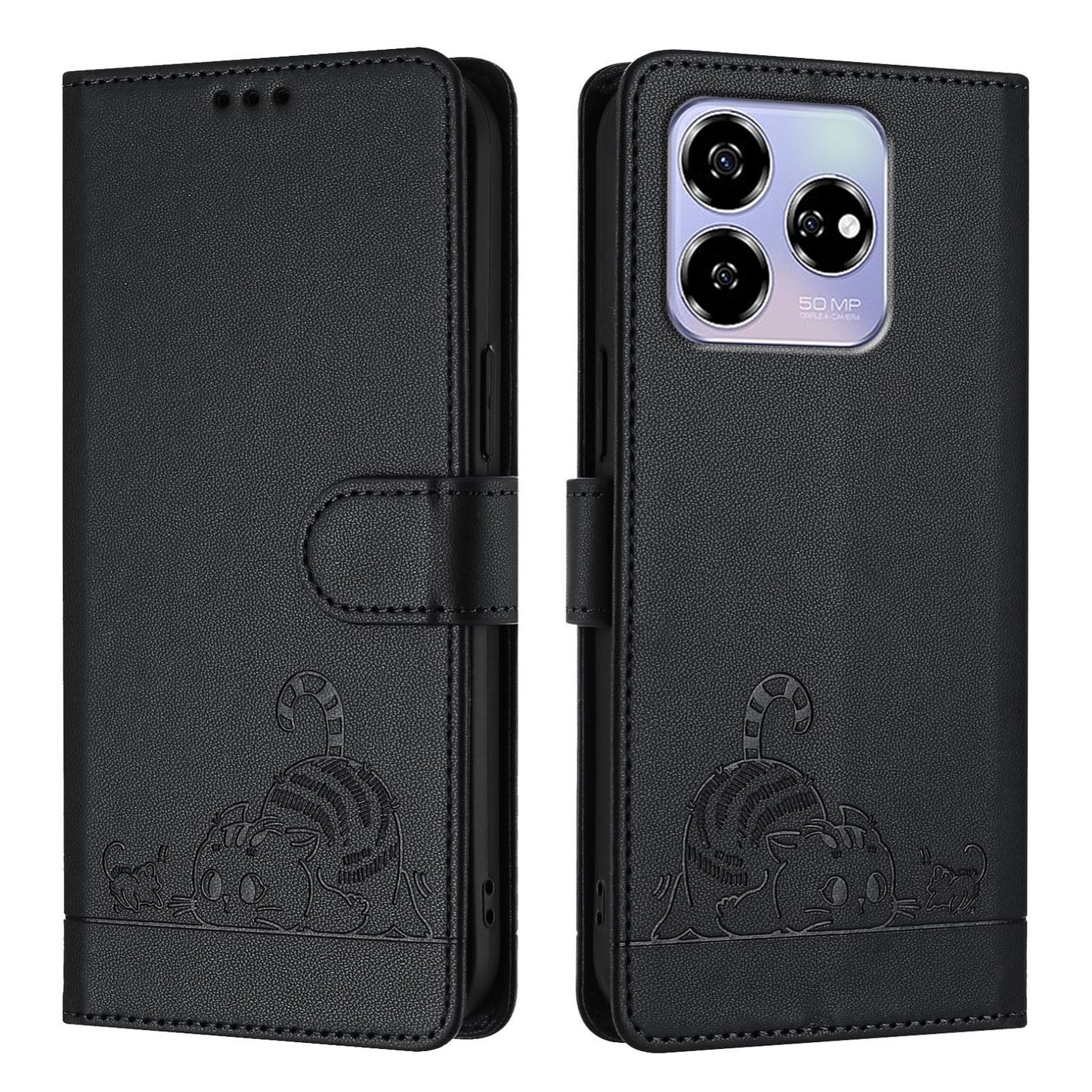 ZTE Axon 60 4G Cat and Mouse Embossed PU Leather RFID Case with Wallet Slots, Anti-Fall Protection, Kickstand, and Lanyard-buycases.co.uk