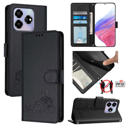 ZTE Axon 60 4G Cat and Mouse Embossed PU Leather RFID Case with Wallet Slots, Anti-Fall Protection, Kickstand, and Lanyard-buycases.co.uk
