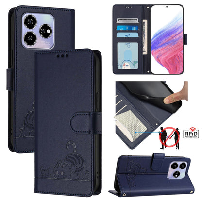 ZTE Axon 60 4G Cat and Mouse Embossed PU Leather RFID Case with Wallet Slots, Anti-Fall Protection, Kickstand, and Lanyard-buycases.co.uk