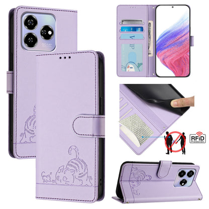 ZTE Axon 60 4G Cat and Mouse Embossed PU Leather RFID Case with Wallet Slots, Anti-Fall Protection, Kickstand, and Lanyard-buycases.co.uk