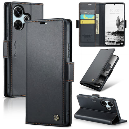 Redmi 13 Leather Wallet Case - RFID Blocking, Stand Function, Card Slots