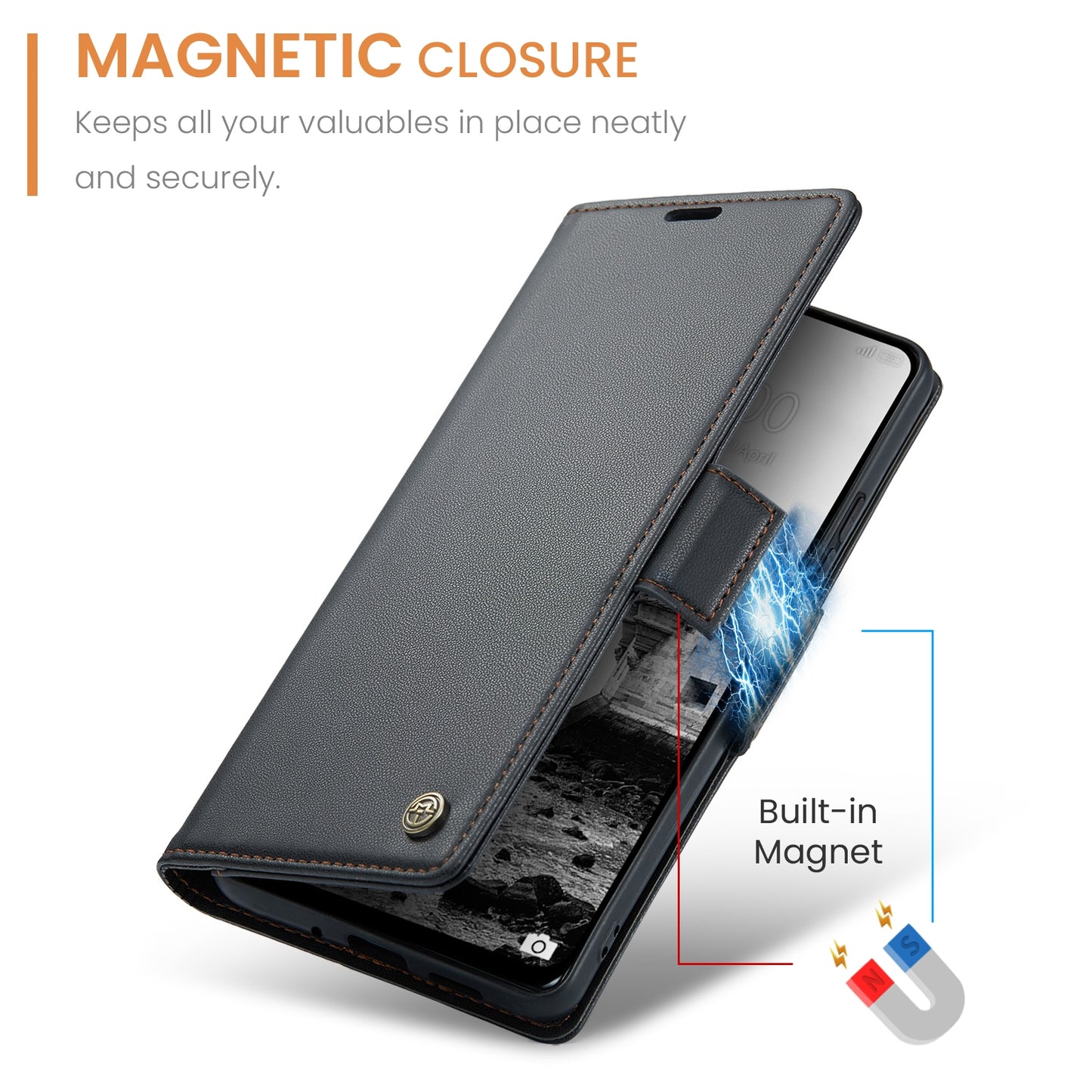 Redmi 13 Leather Wallet Case - RFID Blocking, Stand Function, Card Slots