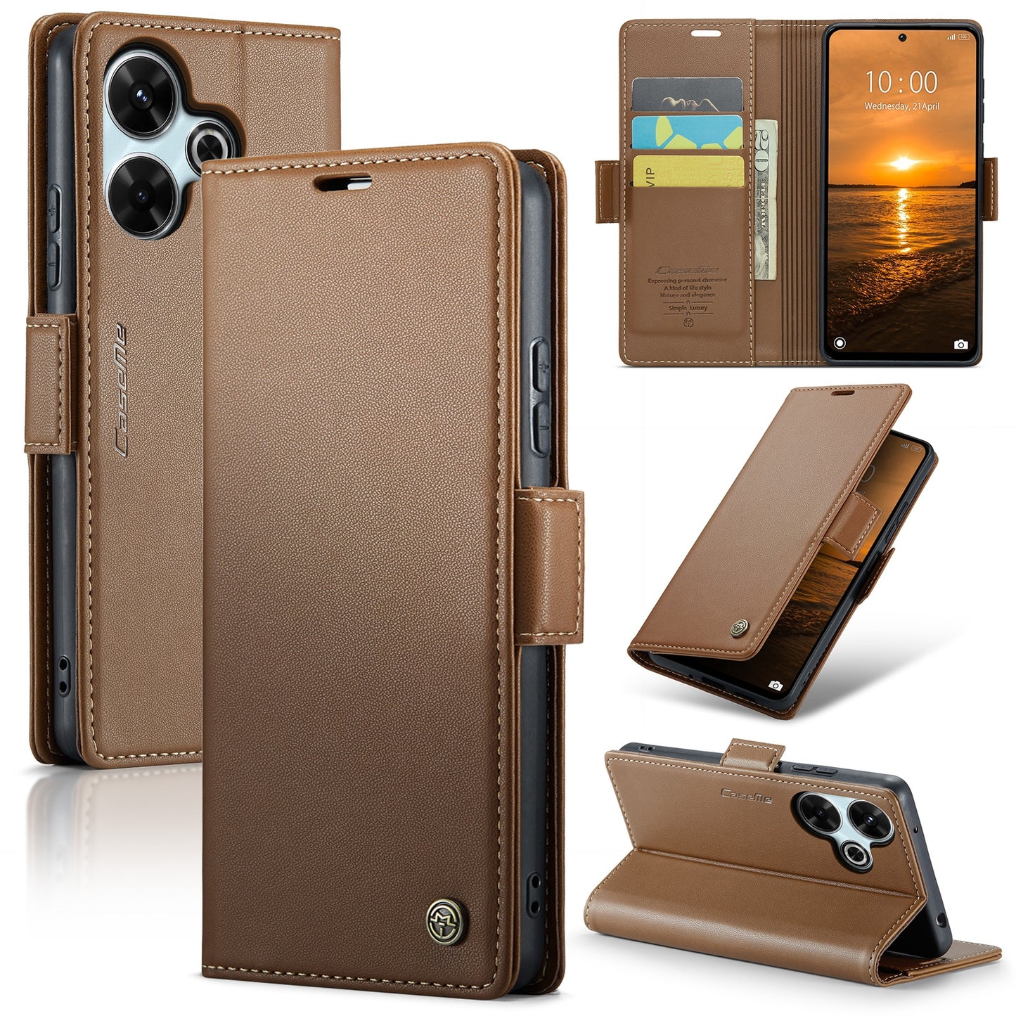 Redmi 13 Leather Wallet Case - RFID Blocking, Stand Function, Card Slots
