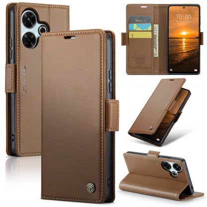 Redmi 13 Leather Wallet Case - RFID Blocking, Stand Function, Card Slots