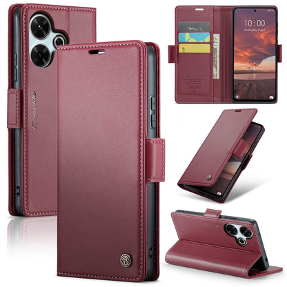 Redmi 13 Leather Wallet Case - RFID Blocking, Stand Function, Card Slots