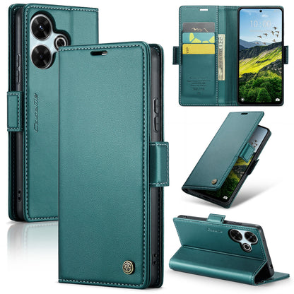 Redmi 13 Leather Wallet Case - RFID Blocking, Stand Function, Card Slots