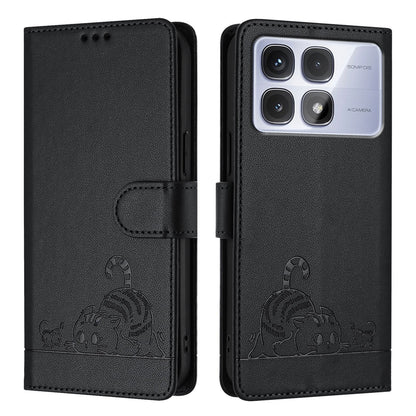 Redmi K70 Ultra 5G Global Cat and Mouse Embossed PU Leather RFID Case with Wallet Slots, Anti-Fall Protection, Kickstand, and Lanyard-buycases.co.uk