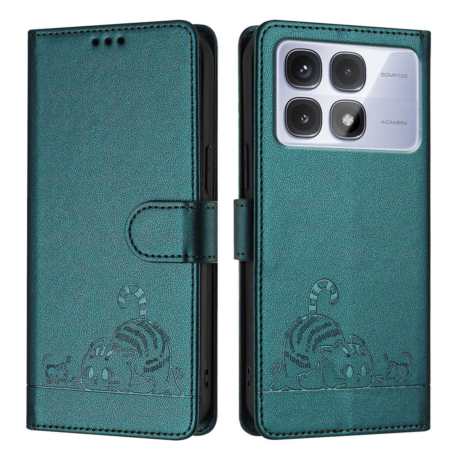Redmi K70 Ultra 5G Global Cat and Mouse Embossed PU Leather RFID Case with Wallet Slots, Anti-Fall Protection, Kickstand, and Lanyard-buycases.co.uk