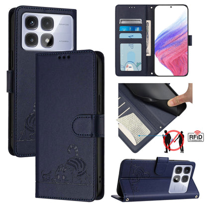 Redmi K70 Ultra 5G Global Cat and Mouse Embossed PU Leather RFID Case with Wallet Slots, Anti-Fall Protection, Kickstand, and Lanyard-buycases.co.uk