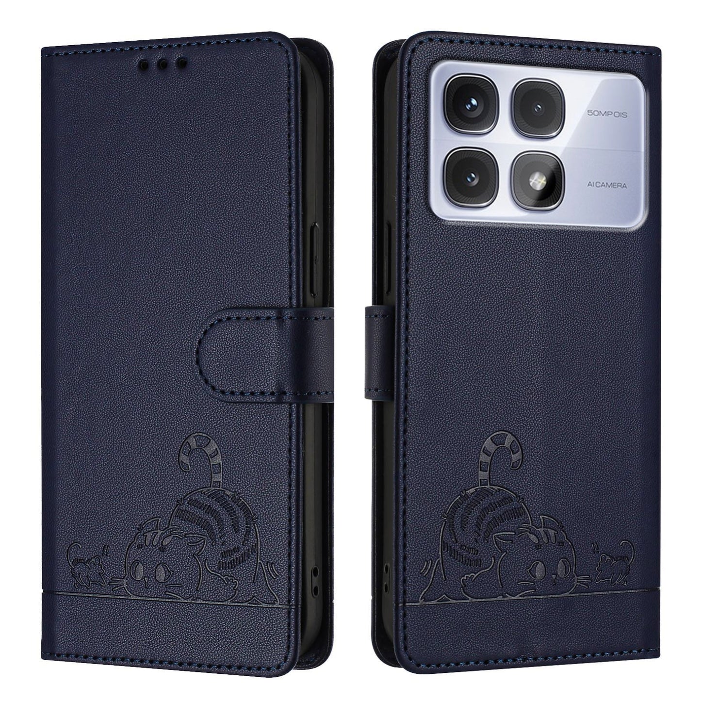 Redmi K70 Ultra 5G Global Cat and Mouse Embossed PU Leather RFID Case with Wallet Slots, Anti-Fall Protection, Kickstand, and Lanyard-buycases.co.uk