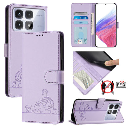 Redmi K70 Ultra 5G Global Cat and Mouse Embossed PU Leather RFID Case with Wallet Slots, Anti-Fall Protection, Kickstand, and Lanyard-buycases.co.uk