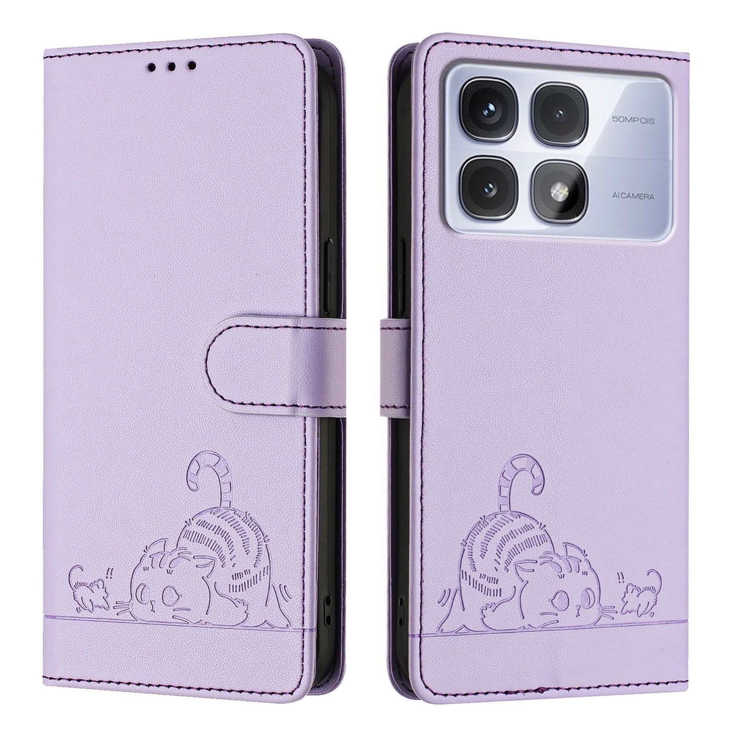 Redmi K70 Ultra 5G Global Cat and Mouse Embossed PU Leather RFID Case with Wallet Slots, Anti-Fall Protection, Kickstand, and Lanyard-buycases.co.uk