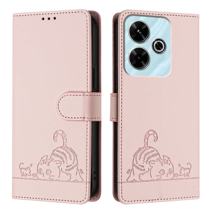 Redmi 13 4G Cat and Mouse Embossed PU Leather RFID Case with Wallet Slots, Anti-Fall Protection, Kickstand, and Lanyard-buycases.co.uk