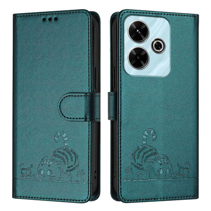Redmi 13 4G Cat and Mouse Embossed PU Leather RFID Case with Wallet Slots, Anti-Fall Protection, Kickstand, and Lanyard-buycases.co.uk