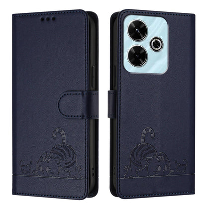 Redmi 13 4G Cat and Mouse Embossed PU Leather RFID Case with Wallet Slots, Anti-Fall Protection, Kickstand, and Lanyard-buycases.co.uk