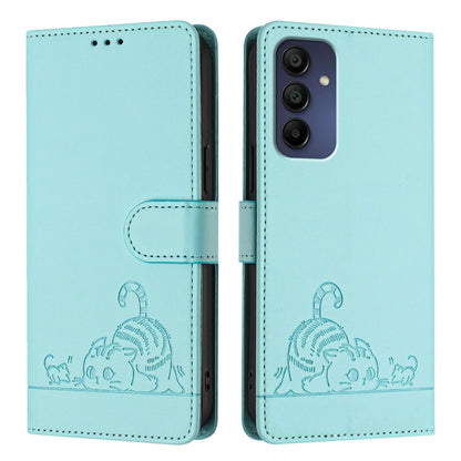 Samsung Galaxy A16 5G Cat and Mouse Embossed PU Leather RFID Case with Wallet Slots, Anti-Fall Protection, Kickstand, and Lanyard-buycases.co.uk