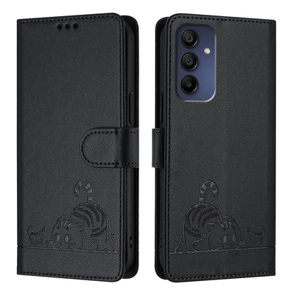 Samsung Galaxy A16 5G Cat and Mouse Embossed PU Leather RFID Case with Wallet Slots, Anti-Fall Protection, Kickstand, and Lanyard-buycases.co.uk