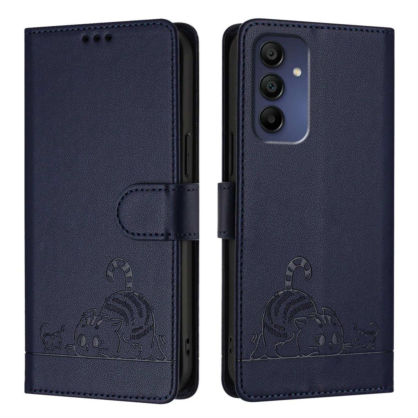 Samsung Galaxy A16 5G Cat and Mouse Embossed PU Leather RFID Case with Wallet Slots, Anti-Fall Protection, Kickstand, and Lanyard-buycases.co.uk