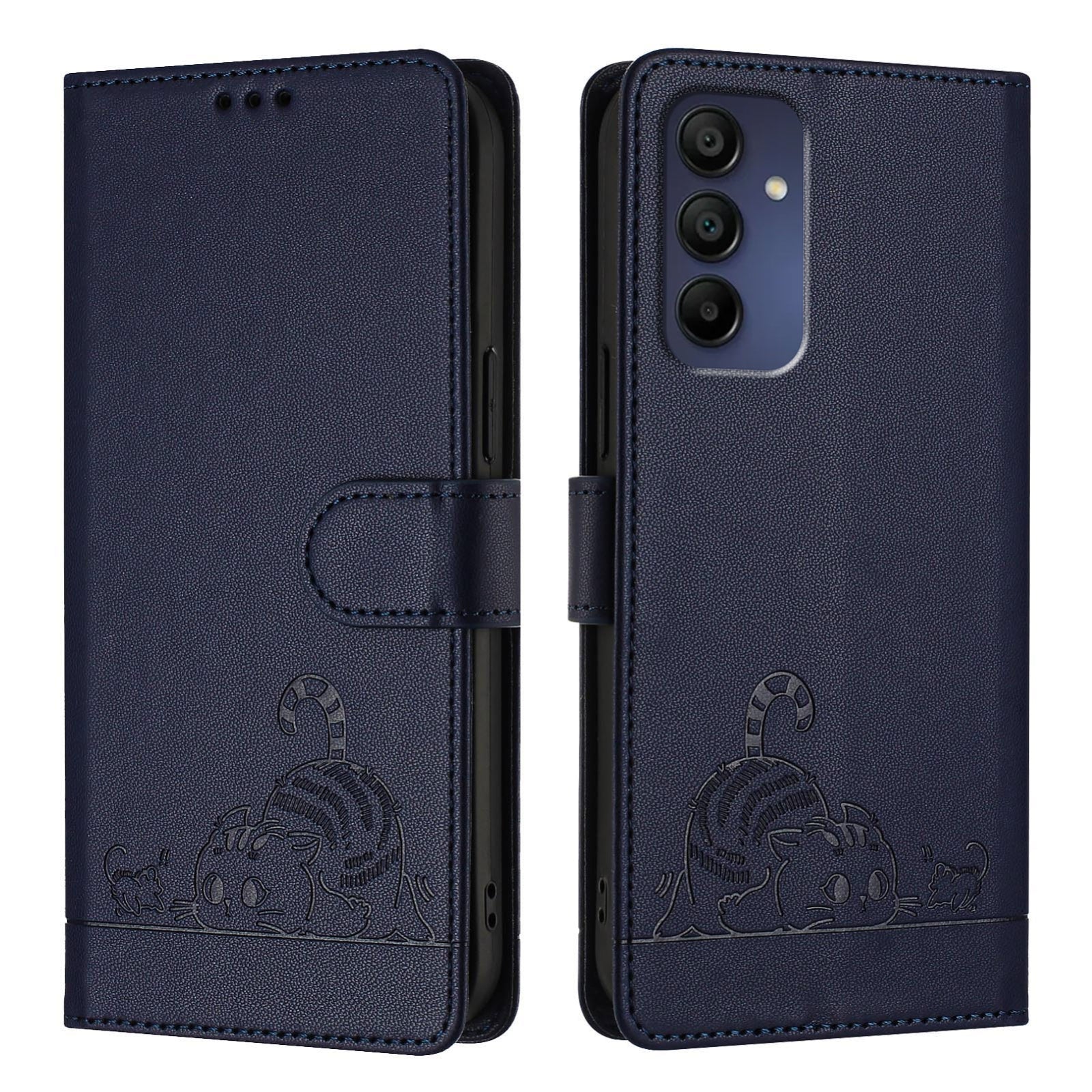 Samsung Galaxy A16 5G Cat and Mouse Embossed PU Leather RFID Case with Wallet Slots, Anti-Fall Protection, Kickstand, and Lanyard-buycases.co.uk